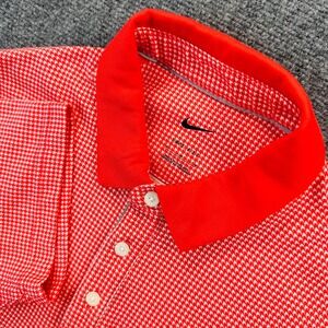 Nike Dri-FIT Men's M Red White Houndstooth Short Sleeve Polo Shirt DA2993-631